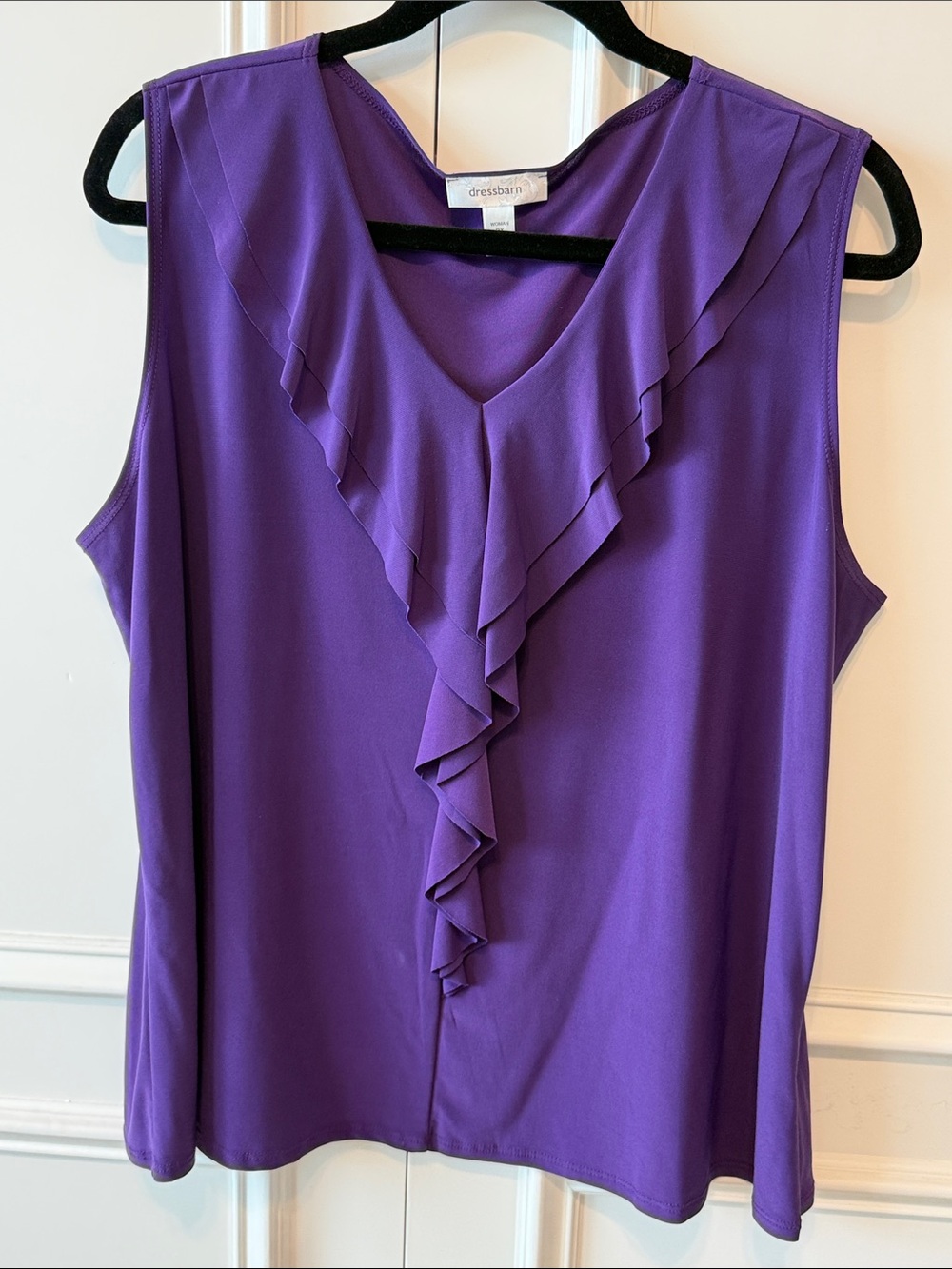 dressbarn Deep Purple Ruffle V-Neck Sleeveless Camisole